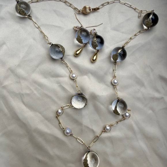 Sterling Silver Gold Wash Art Deco Pools Of Light Necklace & Earrings Set - Picture 3 of 4